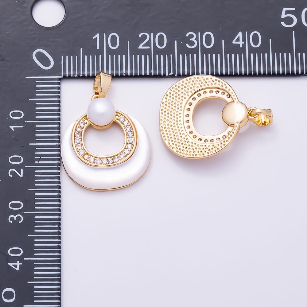 16K Gold Filled 21mm Micro Paved CZ Shell Pearl Open Circle Round Pendant in Gold & Silver | Charms-02369 Charms-02370