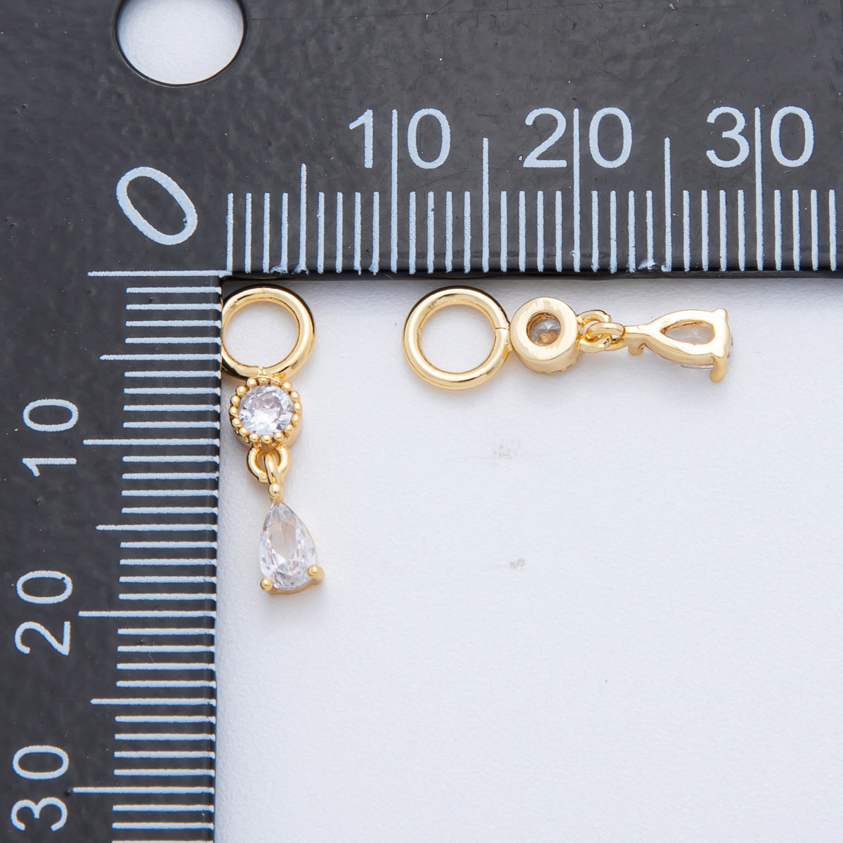 18K Gold Filled Round Teardrop CZ Geometric Add-On Drop Earring Charm | C455