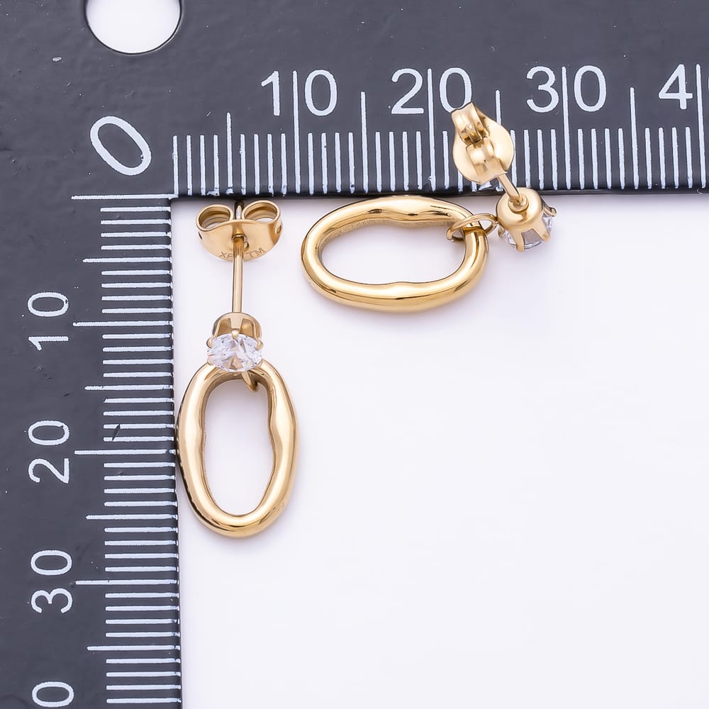 Stainless Steel PVD 18mm Clear CZ Open Molten Oval Drop Earrings in Gold & Silver | Earrings-01155 Earrings-01156