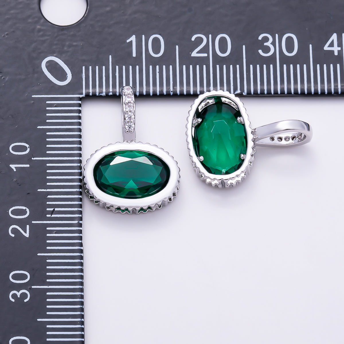 Silver 20mm Oval Birthstone CZ Micro Paved Bail Pendant | Charms-01724 - Charms-01735