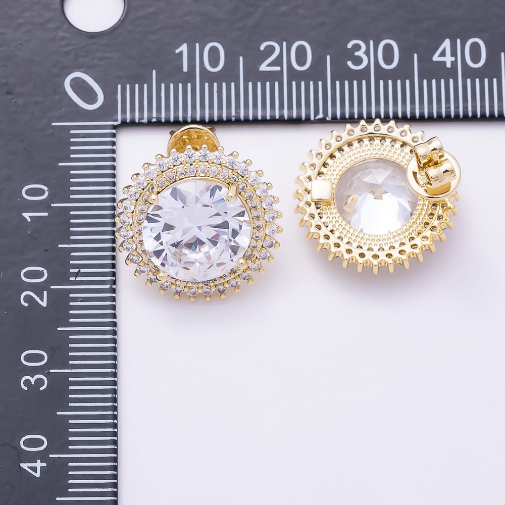 16K Gold Filled 19mm Round Solitaire Double Micro Paved CZ Stud Earrings | Earrings-00961 - Earrings-00962