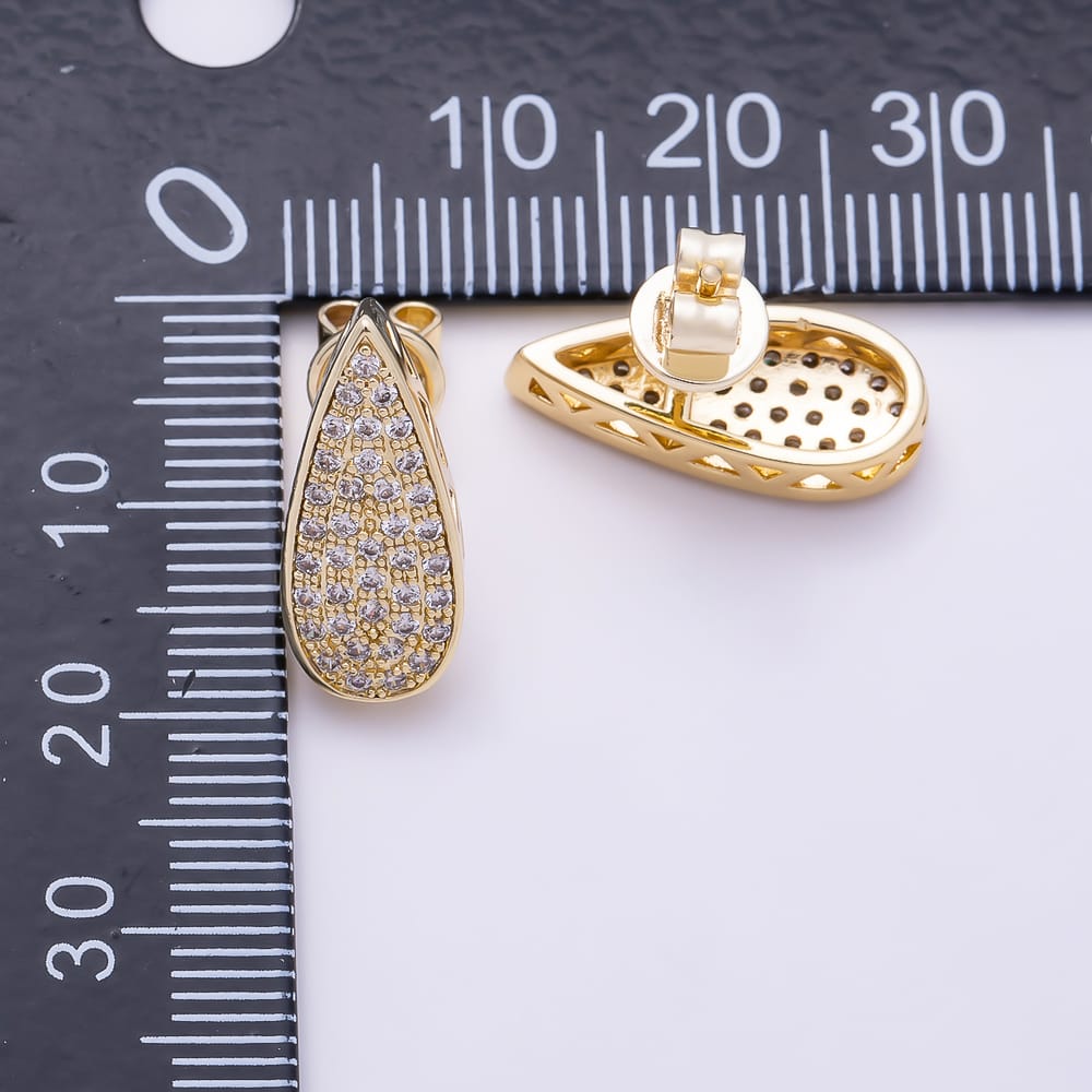 16K Gold Filled 18.5mm Micro Paved CZ Teardrop Stud Earrings | Earrings-01103