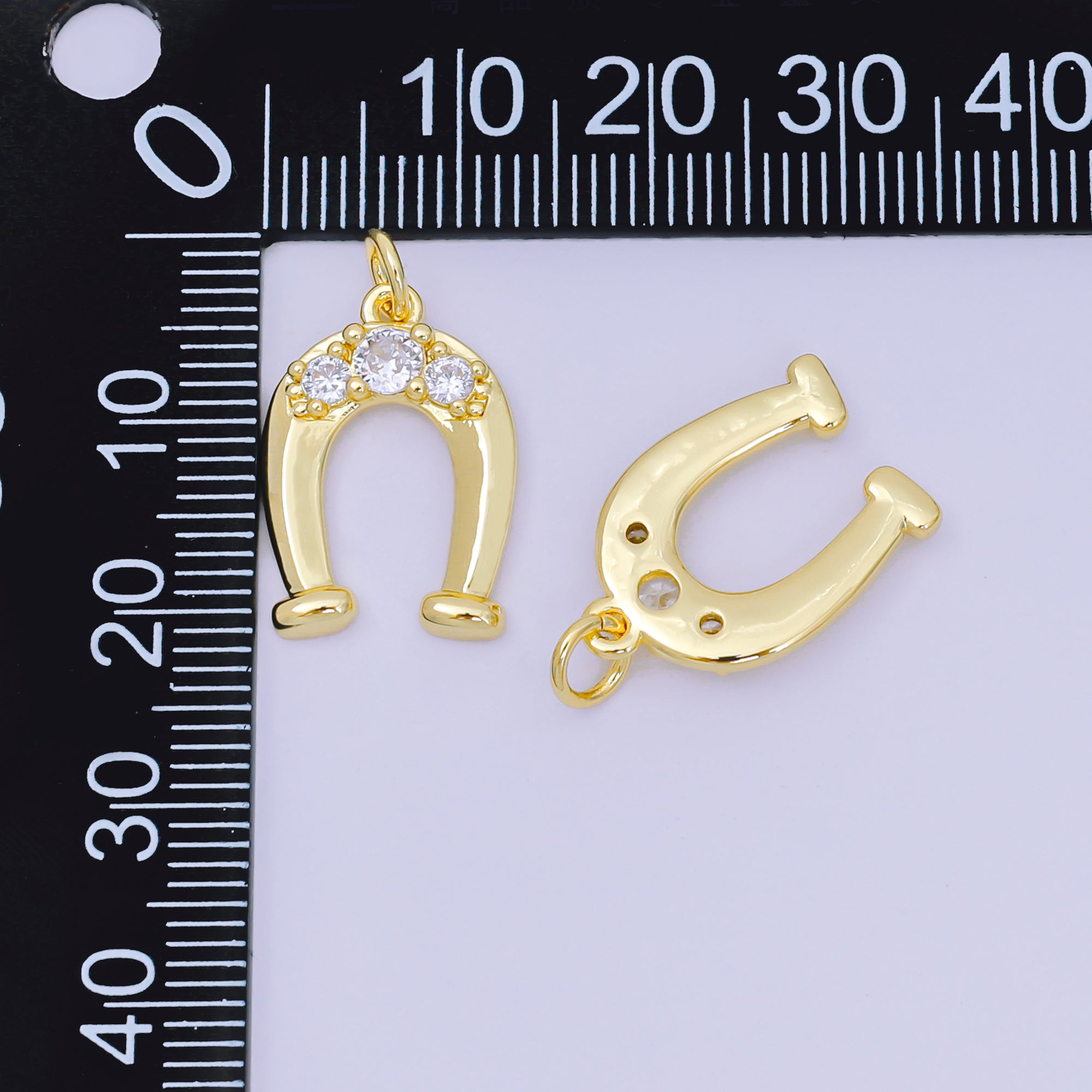 24K Gold Filled 19mm Triple Micro Paved CZ Horseshoe Dainty Charm | AH-646