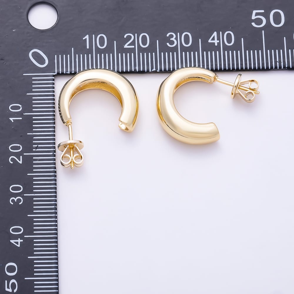 16K Gold Filled 24mm Clear CZ Heart Dome C-Shaped Hoop Earrings | Earrings-01100