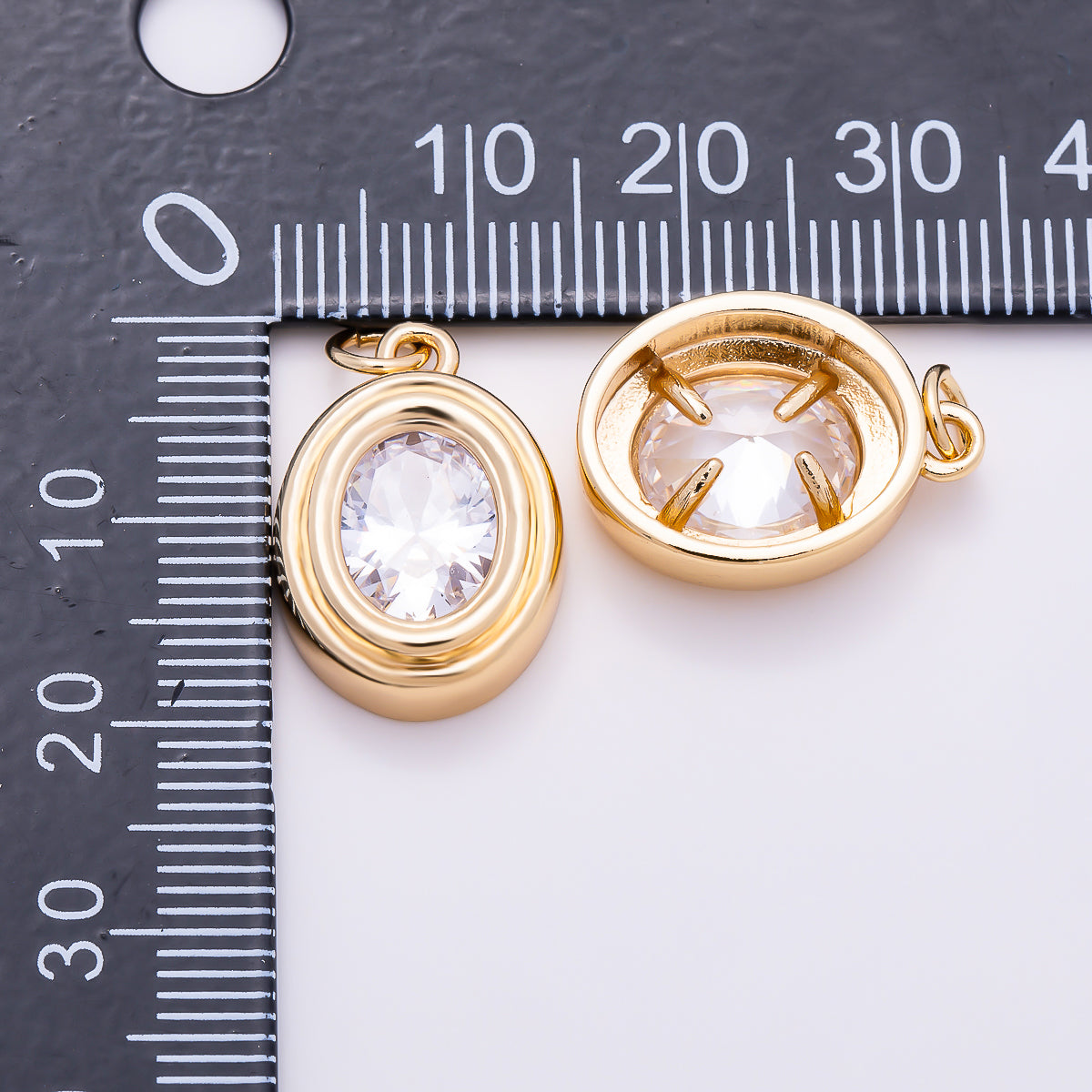 16K Gold Filled 19mm Clear CZ Oval Geometric Bezel Charm | Charms-01916 - Charms-01917