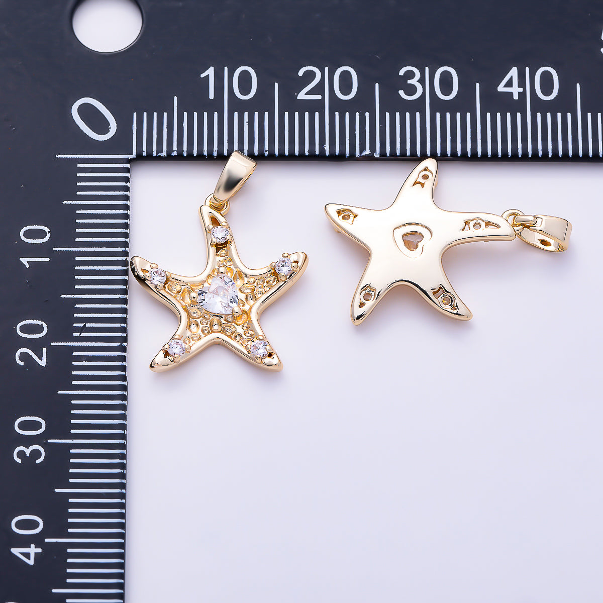 16K Gold Filled 19mm Clear CZ Textured Starfish Pendant | Charms-02061