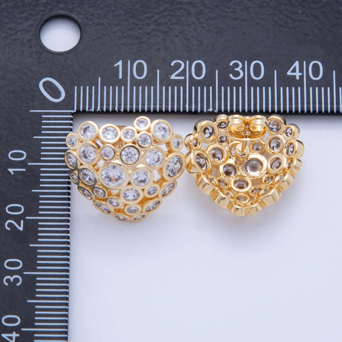 18K Gold Filled Clear CZ Dotted Dome Heart Stud Earrings | AI358