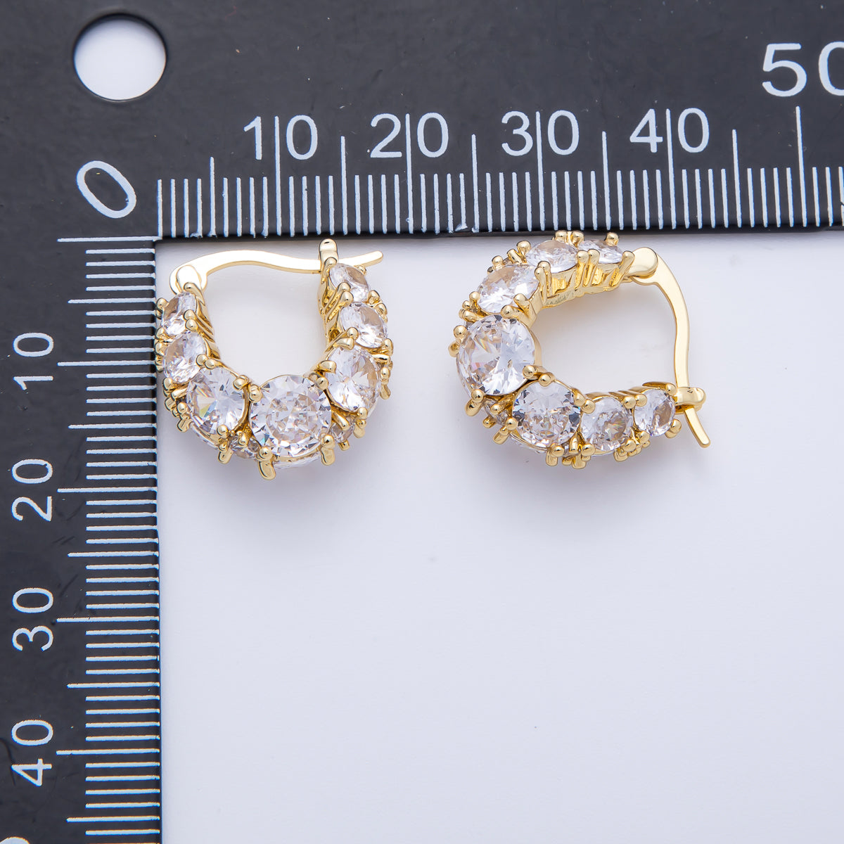 14K Gold Filled 18.8mm Clear CZ Gradient Latch Hoop Earrings in Gold & Silver | Earr-020003 Earr-020004