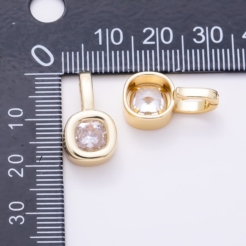 16K Gold Filled 19mm Clear Cushion CZ Minimalist Square Bezel Set Pendant | Charms-02097