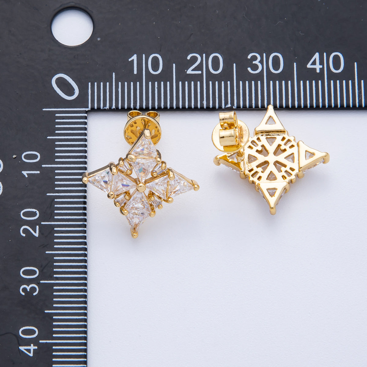 18K Gold Filled 19mm Clear CZ Triangle Celestial Star Stud Earrings | Earrings-00108