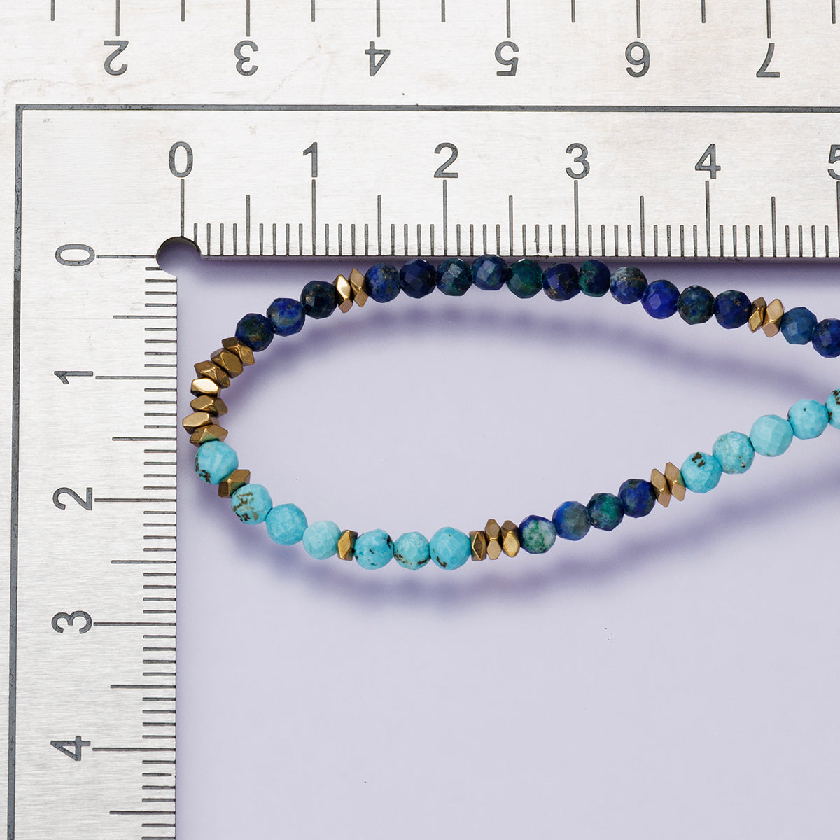 24K Gold Filled Blue Turquoise Lapis Lazuli Multifaceted Gemstone Cable Chain Half 18 Inch Necklace w. Extender | WA-04229