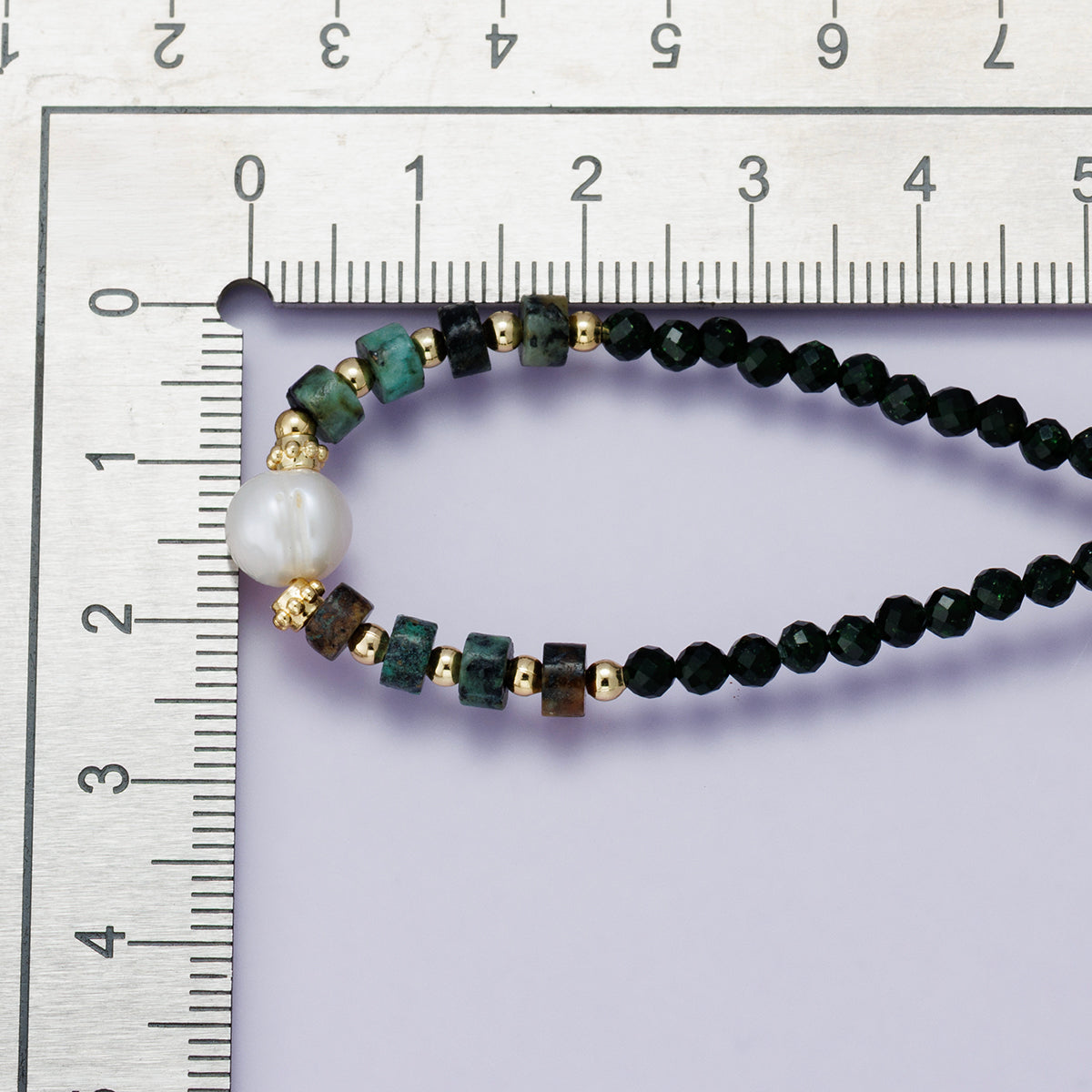 24K Gold Filled Shell Pearl Amazonite Multifaceted Gemstone Cable Chain Half 18 Inch Necklace w. Extender | WA-04230