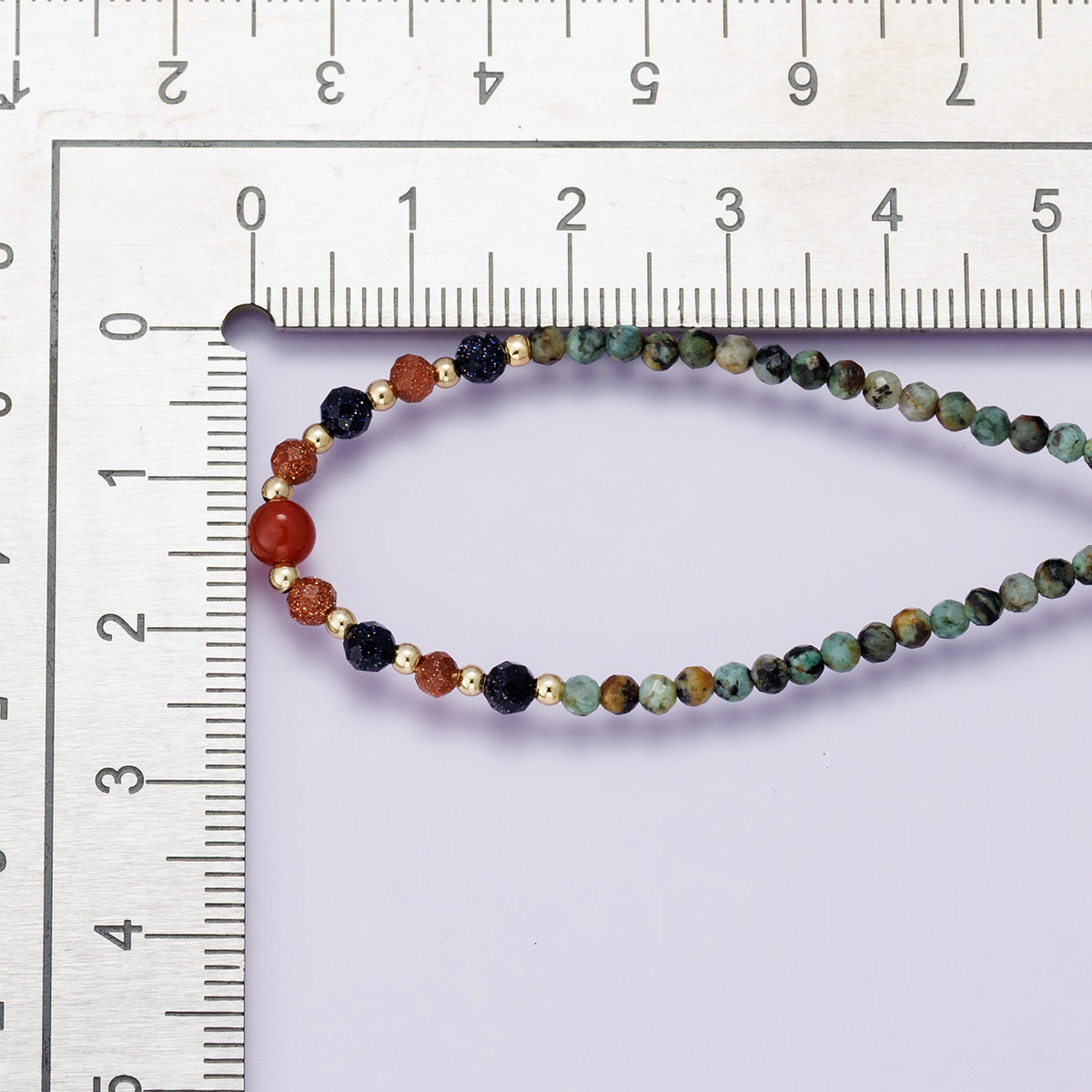 24K Gold Filled Sunstone Amazonite Round Multifaceted Gemstone Figaro Chain Half 18 Inch Necklace w. Extender | WA-04227