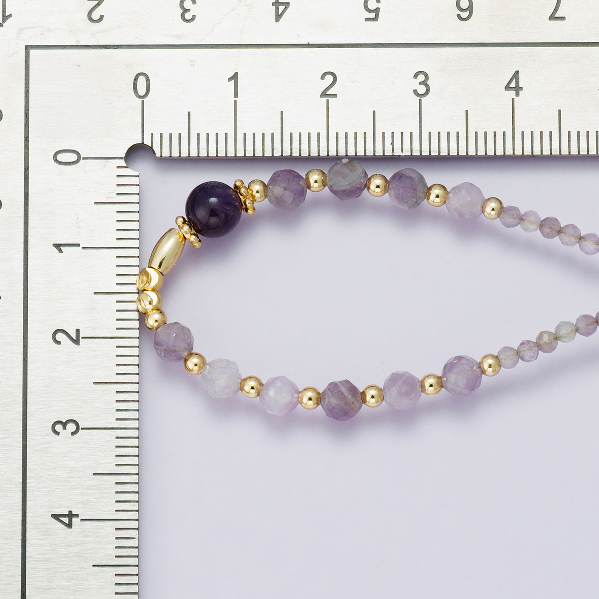 24K Gold Filled Amethyst Multifaceted Gemstone Ball Figaro Chain Half 18 Inch Necklace w. Extender | WA-04231