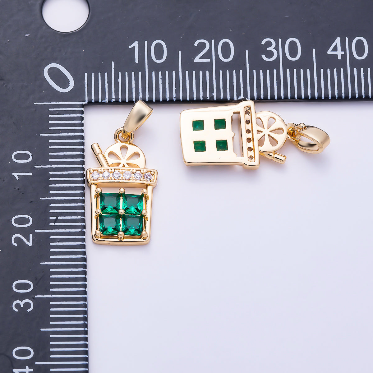 16K Gold Filled 18mm Emerald Green CZ Iced Lemonade Juice Cup Pendant | Charms-01946 - Charms-01947