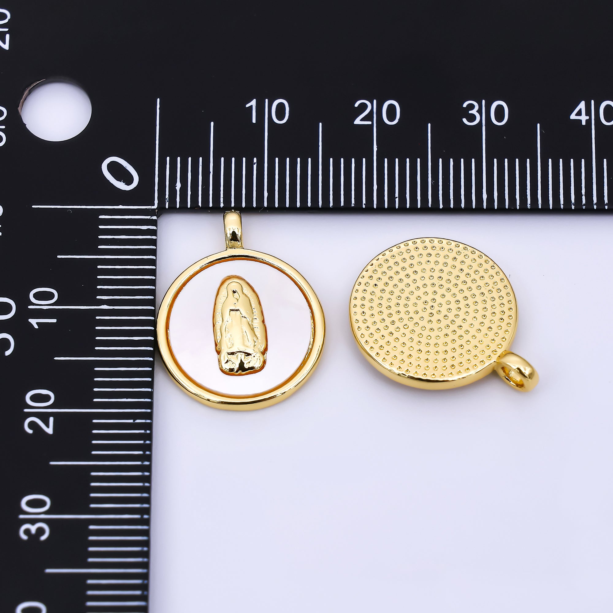 24K Gold Filled 19mm White Enamel Art Lady Guadalupe Virgin Mary Charm | AH-567