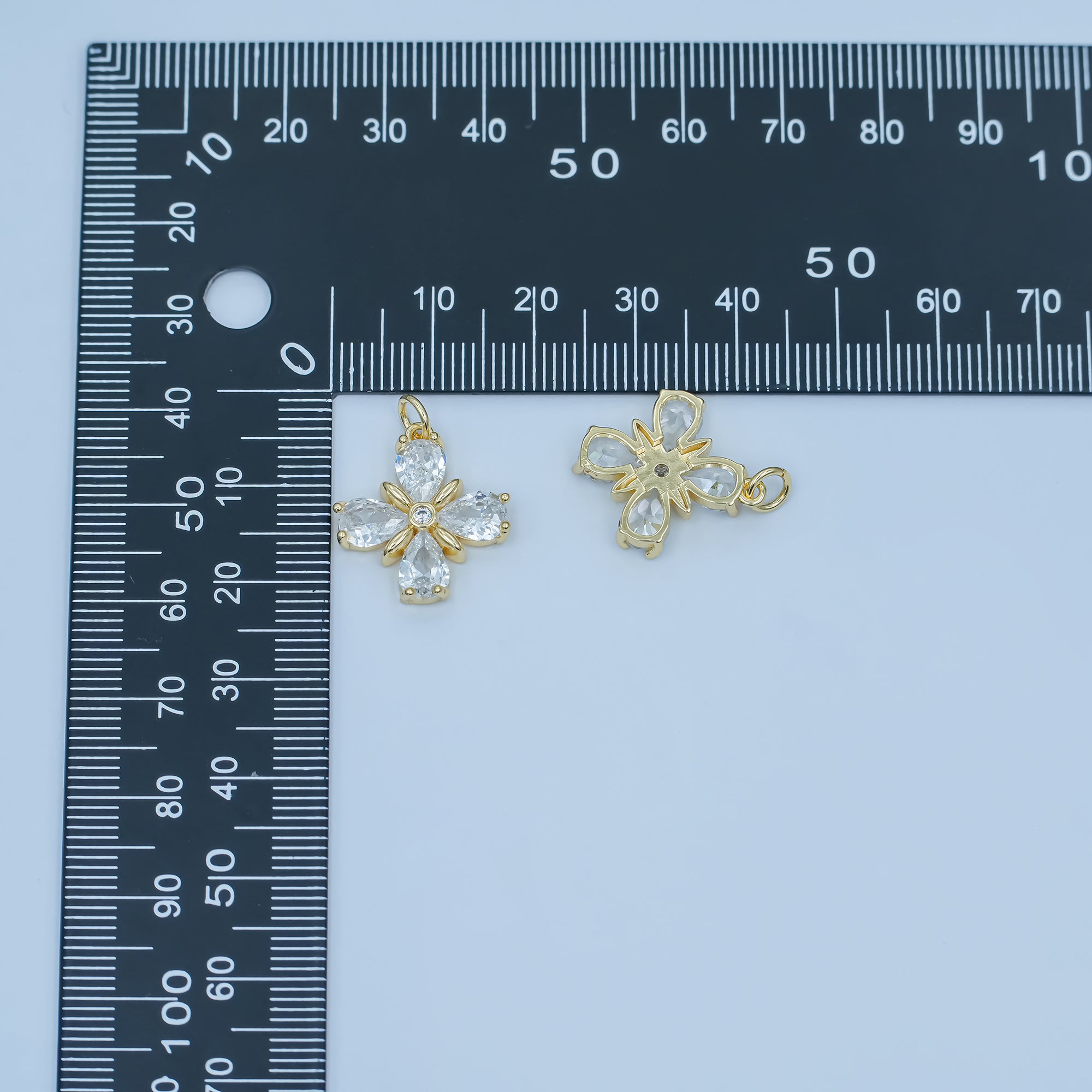 24K Gold Filled Clear CZ Flower Clover Charm | C791