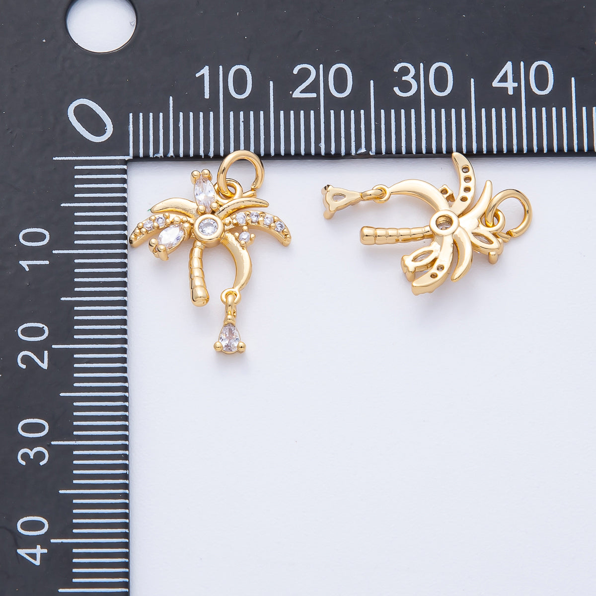 18K Gold Filled 19mm CZ Micro Paved Drop Beach Palm Tree Charm | AK160
