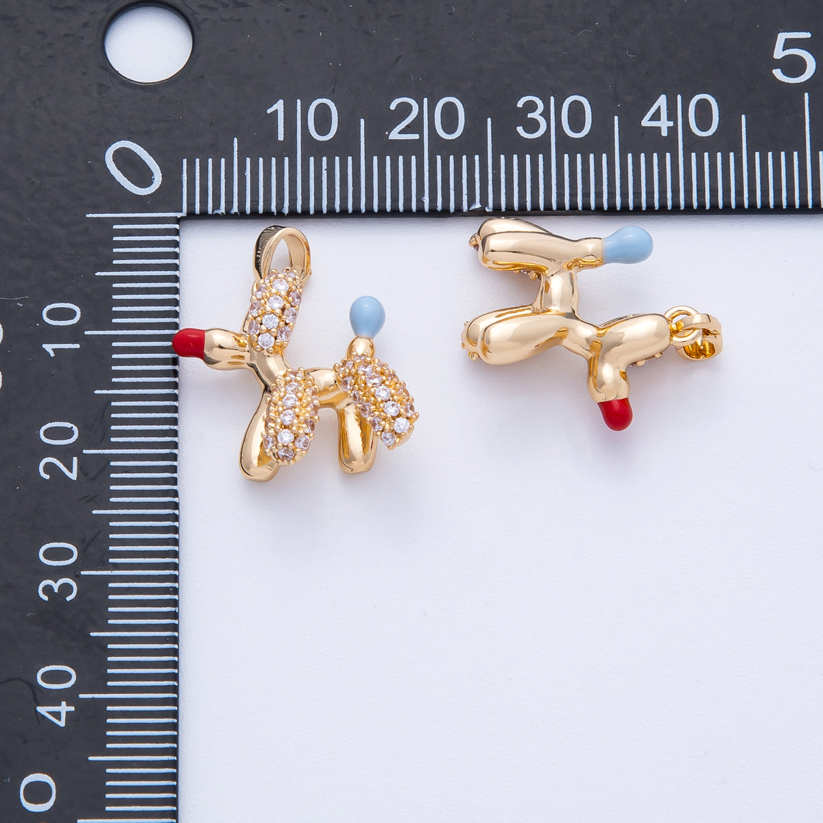 18K Gold Filled 19mm Blue & Red Enamel Crystal Puppy Animal CZ Charm | H-199