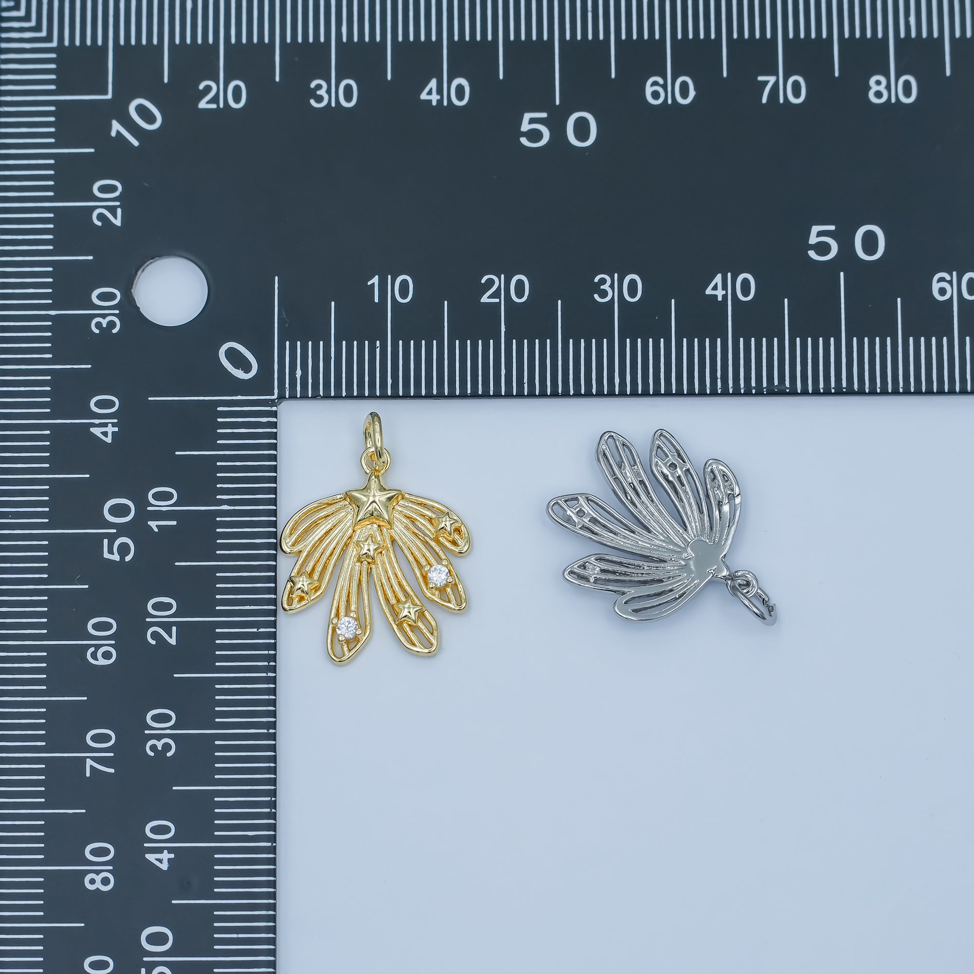 24K Gold Filled CZ Celestial Star Sunburst Charm in Gold & Silver | E425