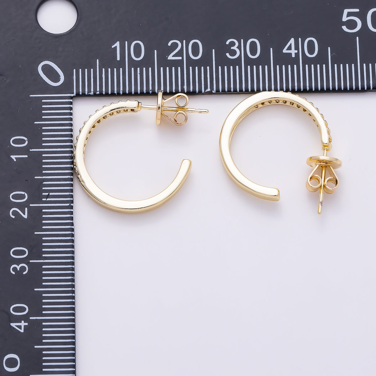 16K Gold Filled 24mm Micro Paved CZ Double Row C-Hoop Earrings | Earrings-00799