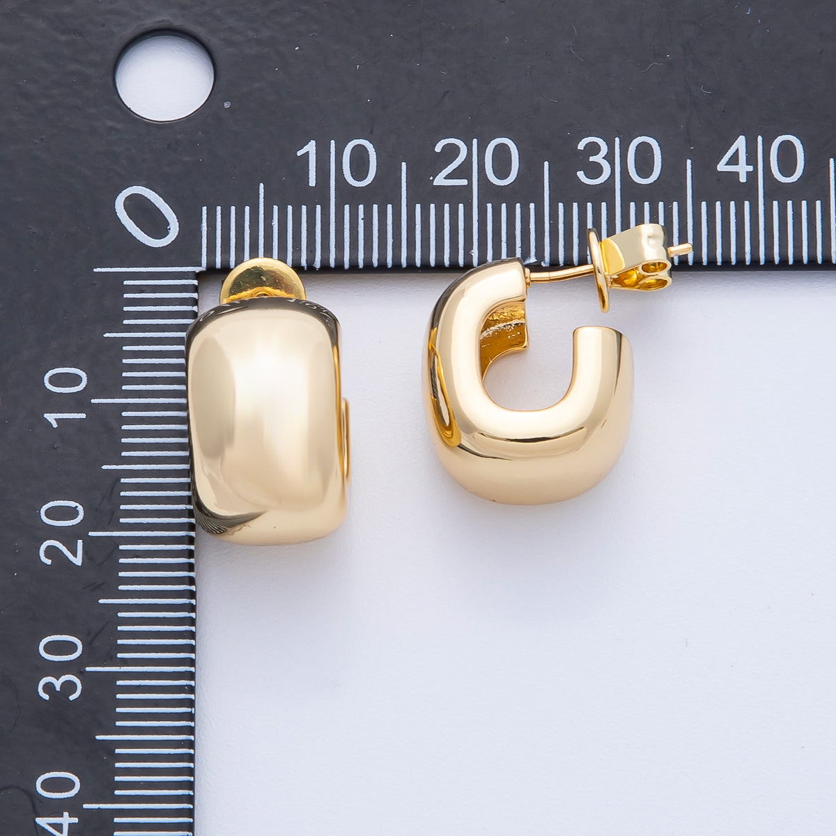 18K Gold Filled 19mm Wide Minimalist Square J-Shaped Hoop Earrings | Earrings-00040