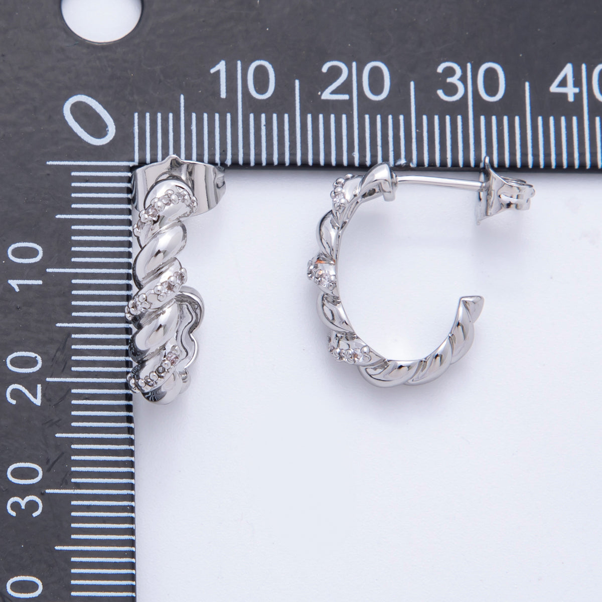 18K Gold Filled Micro Paved CZ Twisted Gleam Hoops Earrings in Gold & Silver | AJ207 AJ208