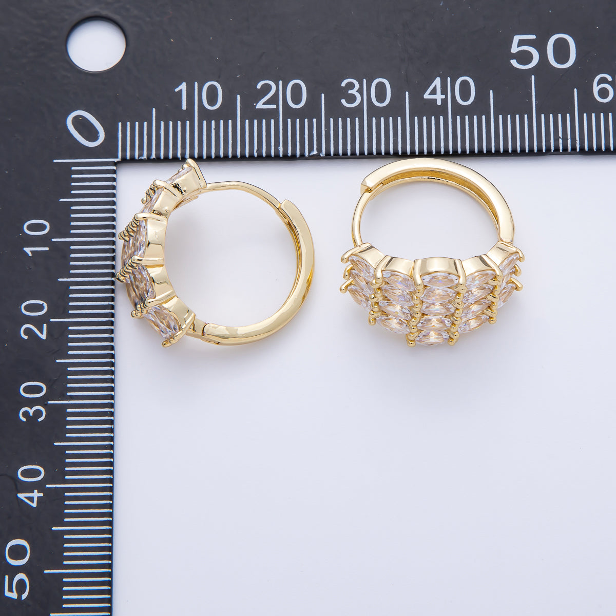 14K Gold Filled 19.3mm Clear CZ Marquise Hoop Earrings in Gold & Silver | Earr-020009 Earr-020010