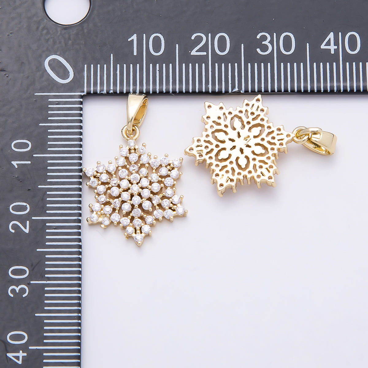 16K Gold Filled 19mm Clear CZ Winter Snowflake Pendant in Gold & Silver | Charms-00954 Charms-00955