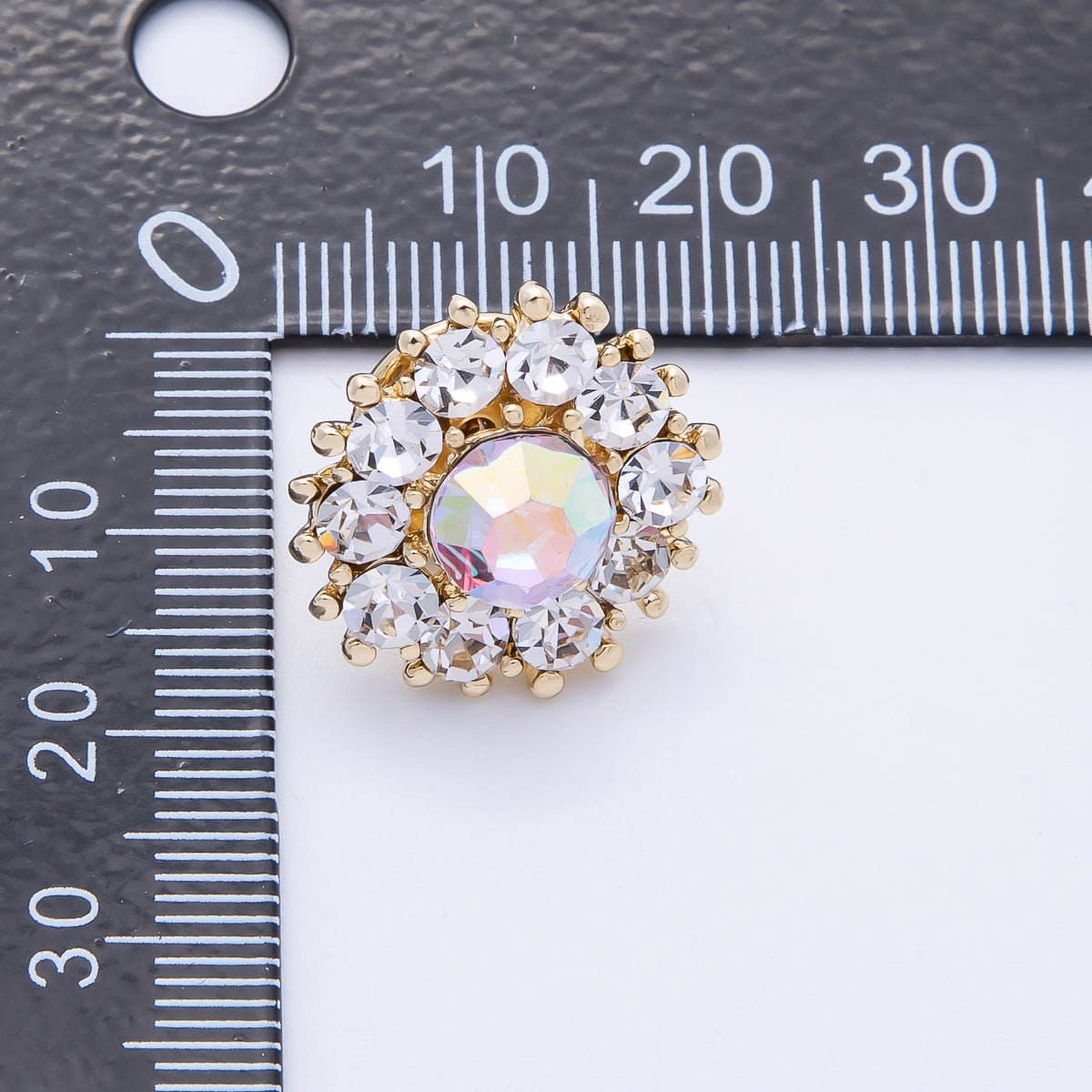 Gold 19mm Light Rhinestone Round Pin Brooch | BH-053
