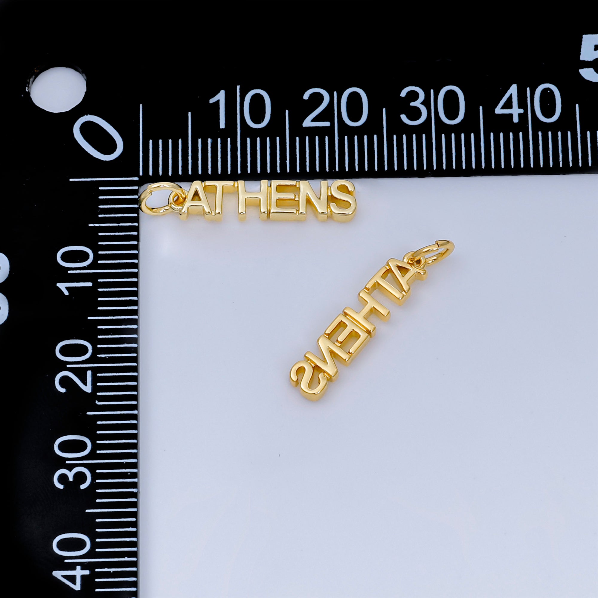 24K Gold Filled 19mm Athens Script Tag Ancient Greek Charm | AJ-417