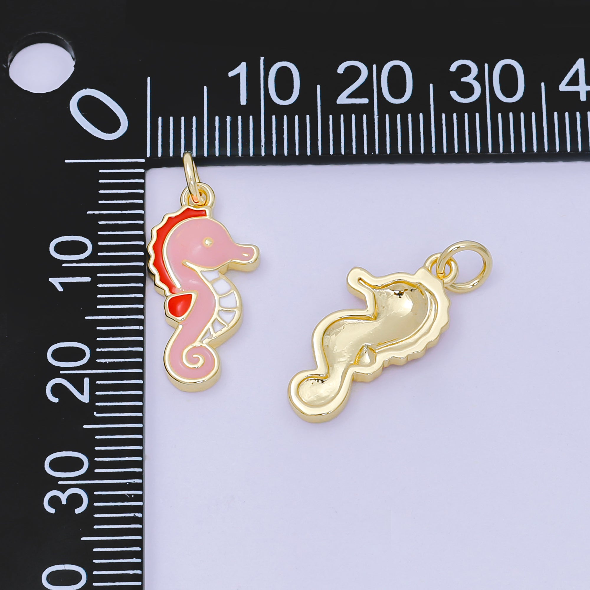 24K Gold Filled 19mm Pink Enamel Art Neptune Ocean Seahorse Animal Charm | D-532
