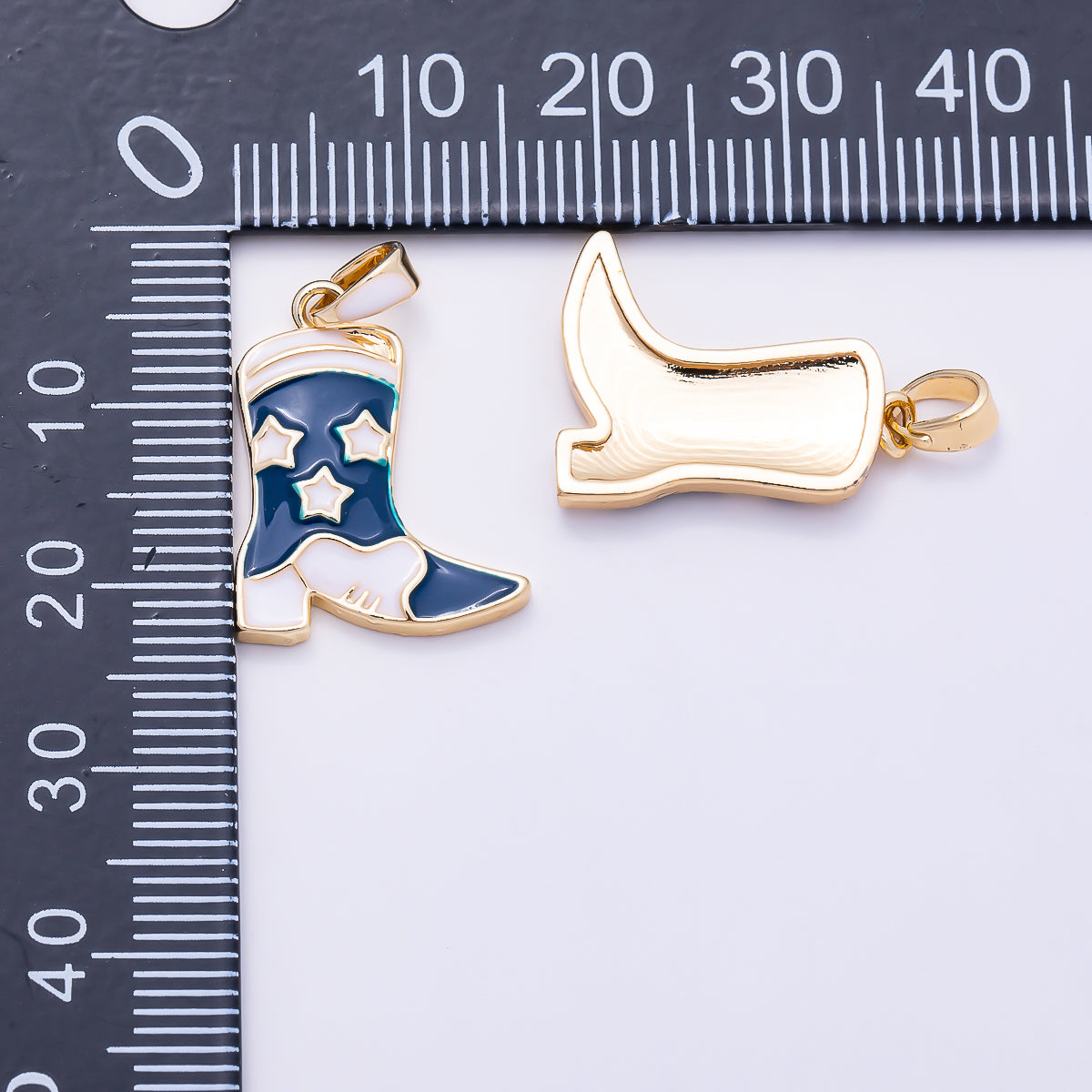 16K Gold Filled 19mm Pink and Navy Western Cowboy Boot Enamel Pendant | Charms-01885 - Charms-01886