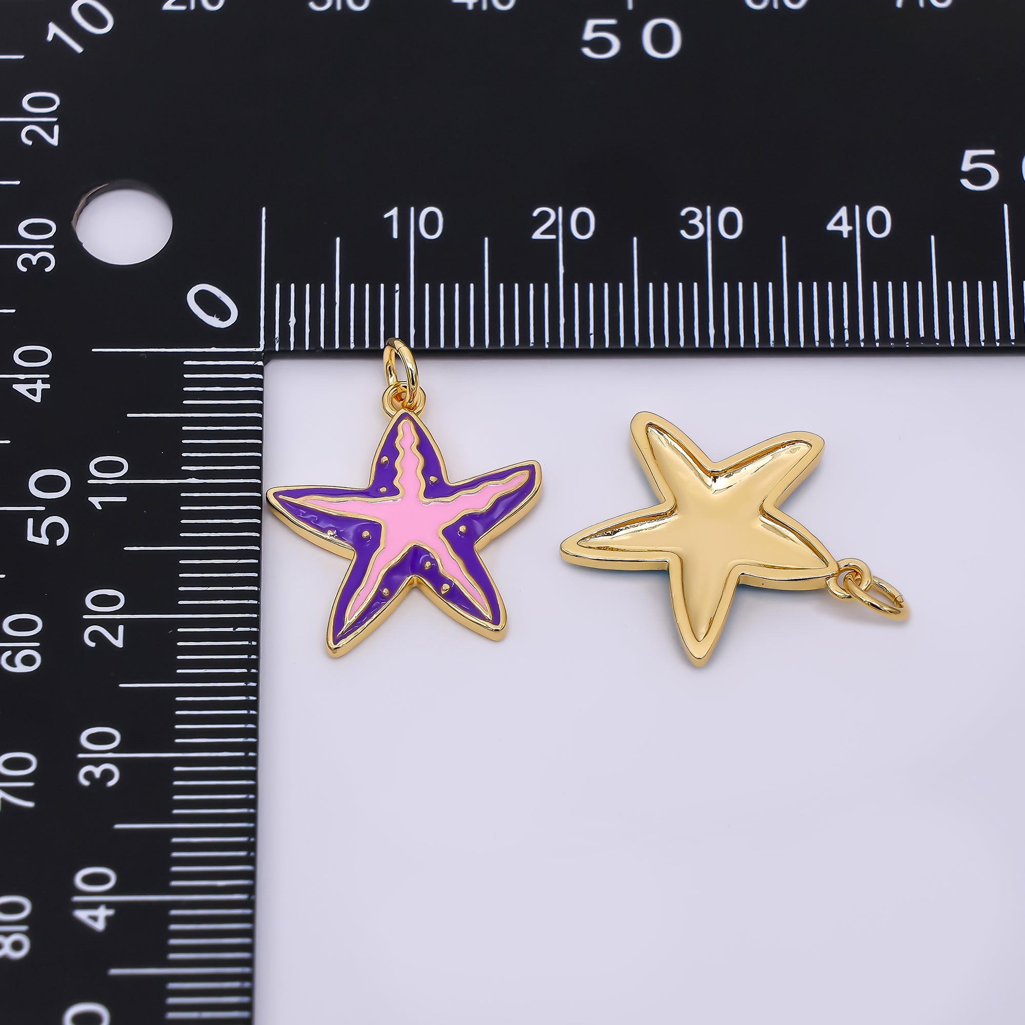 24K Gold Filled 19mm Enamel Art Purple & Pink Sea Starfish Animal Charm | AJ-385