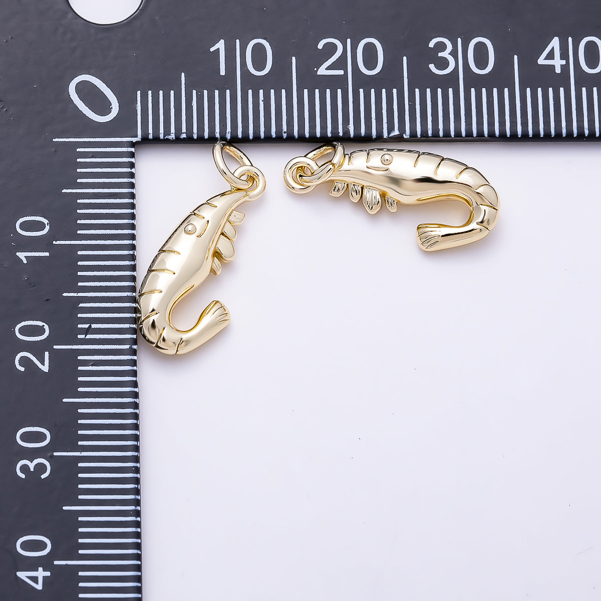 16K Gold Filled 19mm Nautical Curved Shrimp Ocean Charm | Charms-01634