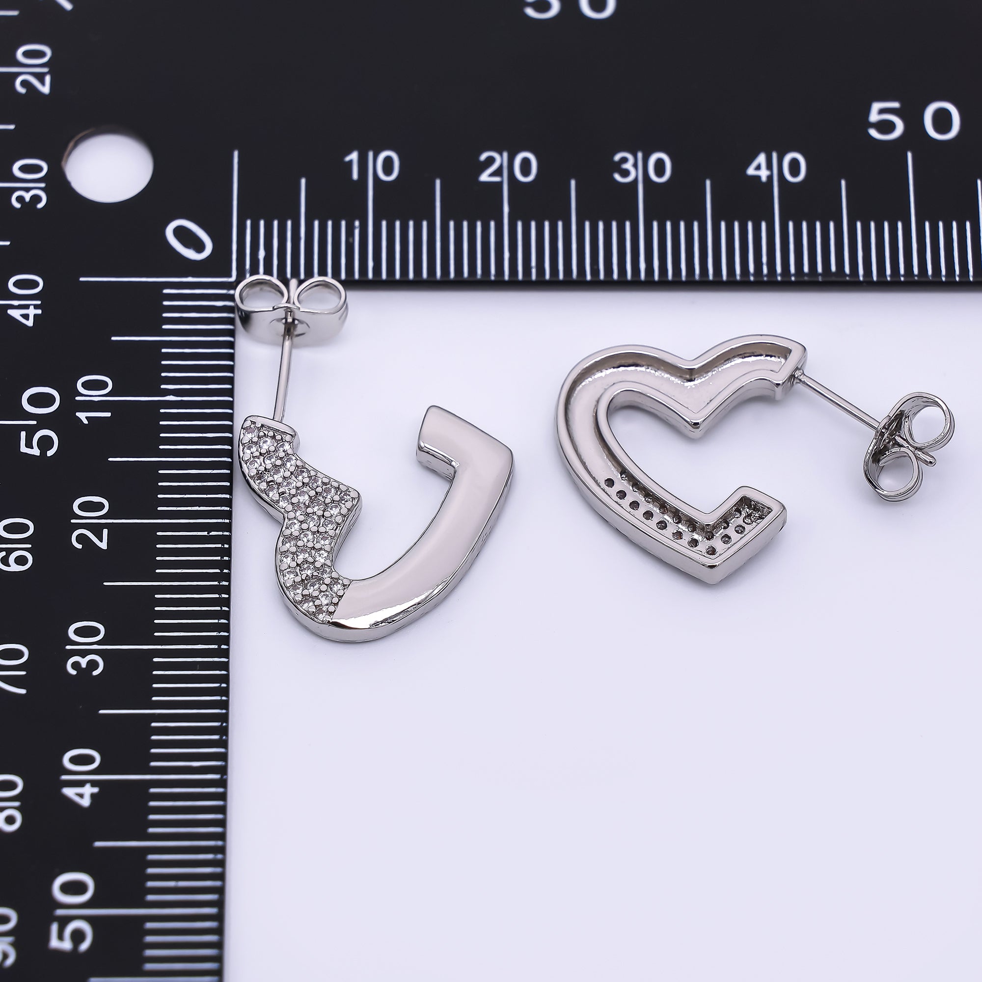 Silver Micro Paved CZ Half-Heart C-Hoops Earrings | AJ-050
