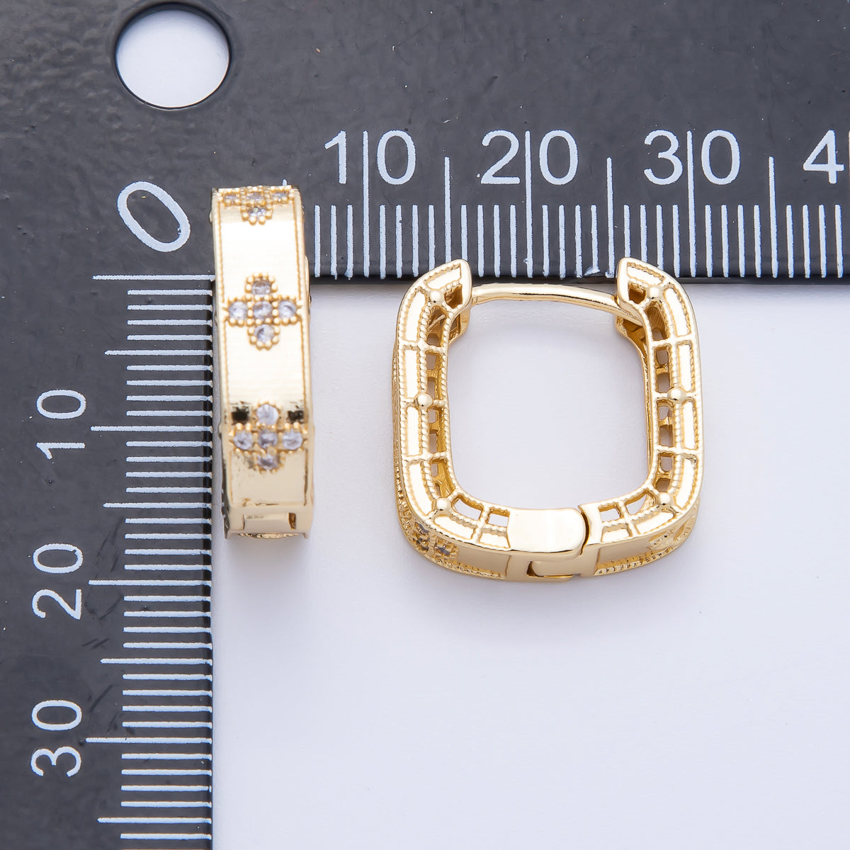 14K Gold Filled 19.5mm Flower CZ Square Hoop Earrings in Gold & Silver | Earr-020016 Earr-020017