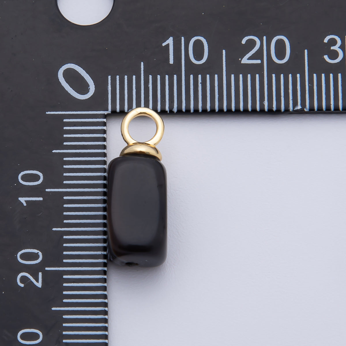 18K Gold Filled 20mm Black Onyx Gemstone Tube Drop Charm | AK144