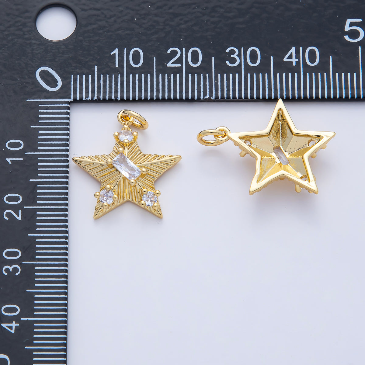 18K Gold Filled 20mm Clear CZ Baguette Round Sunburst Star Charm | AK020