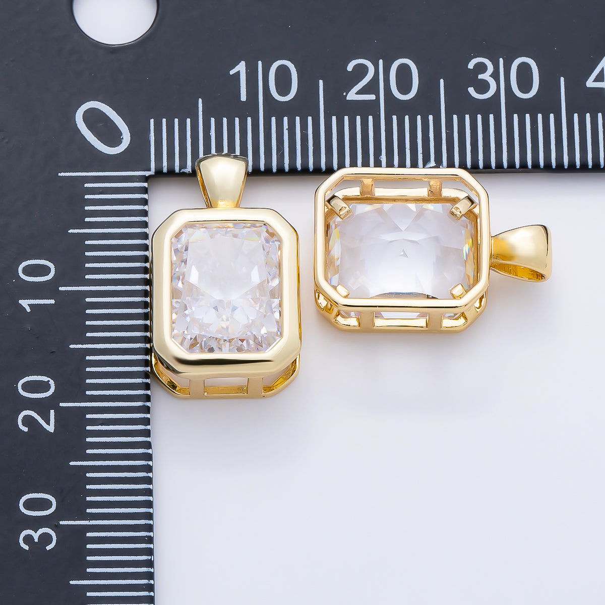 16K Gold Filled Clear CZ Baguette Round Hexagon Bezel Pendant in Gold & Silver | Charms-01081 ~ Charms-01096
