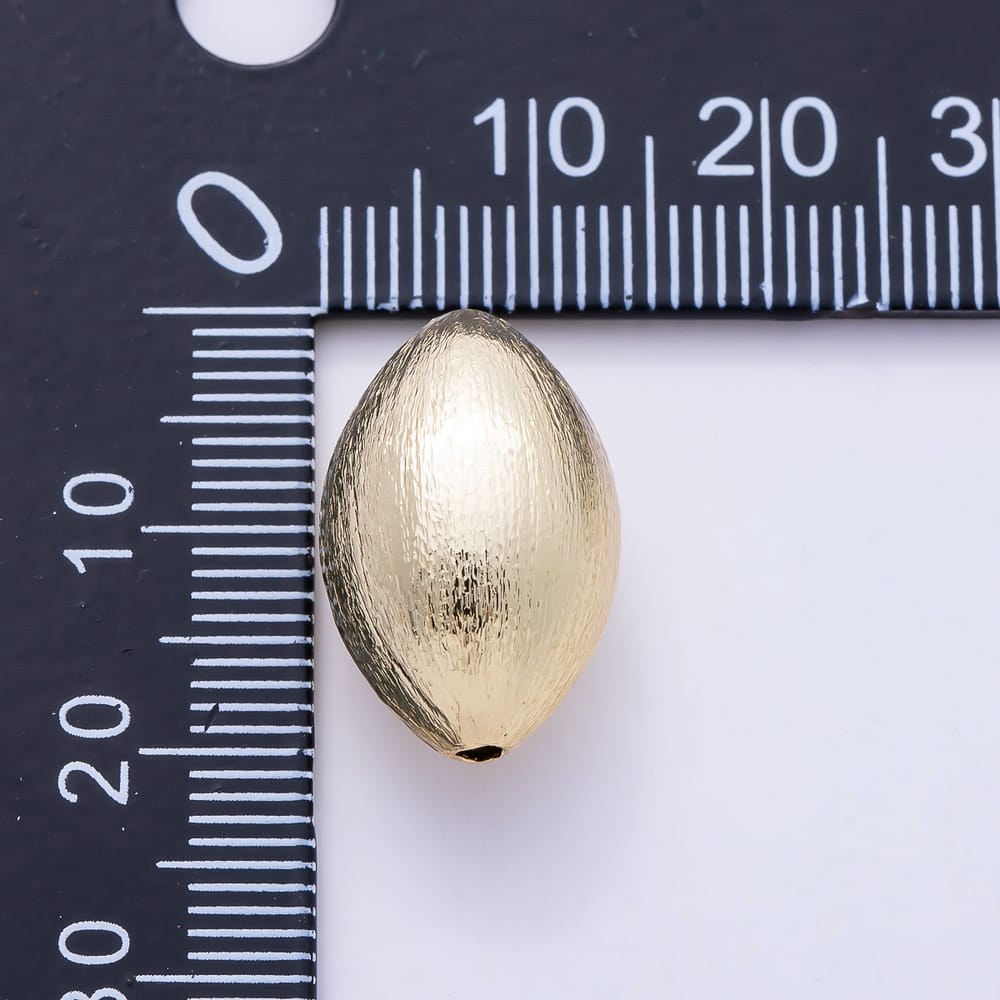 16K Gold Filled 20mm Brushed Textured Elongated Olive Spacer Bead | Beads-00594