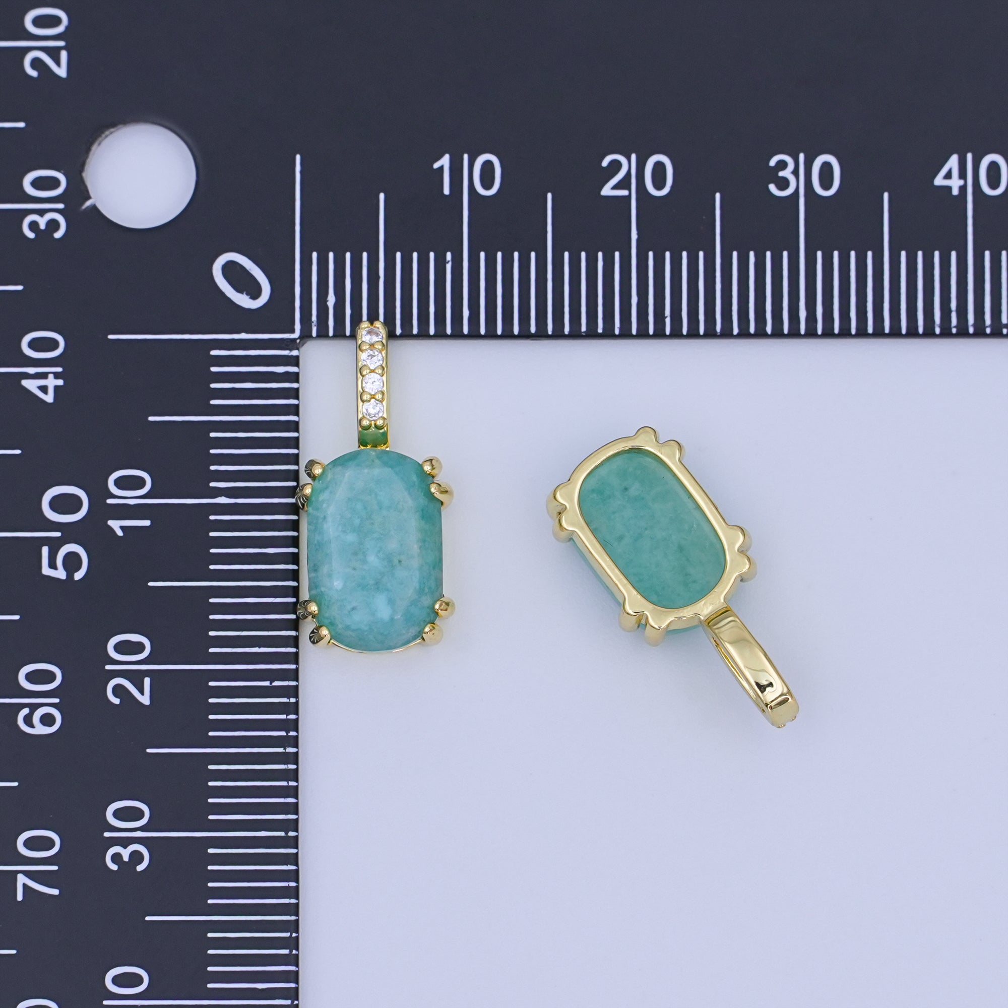 24K Gold Filled Blue Aquamarine Cabochon Micro Paved Bail Pendant | AH431