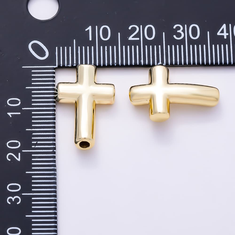16K Gold Filled 20mm Minimalist Plain Cross Religious Spacer Beads | Beads-00618