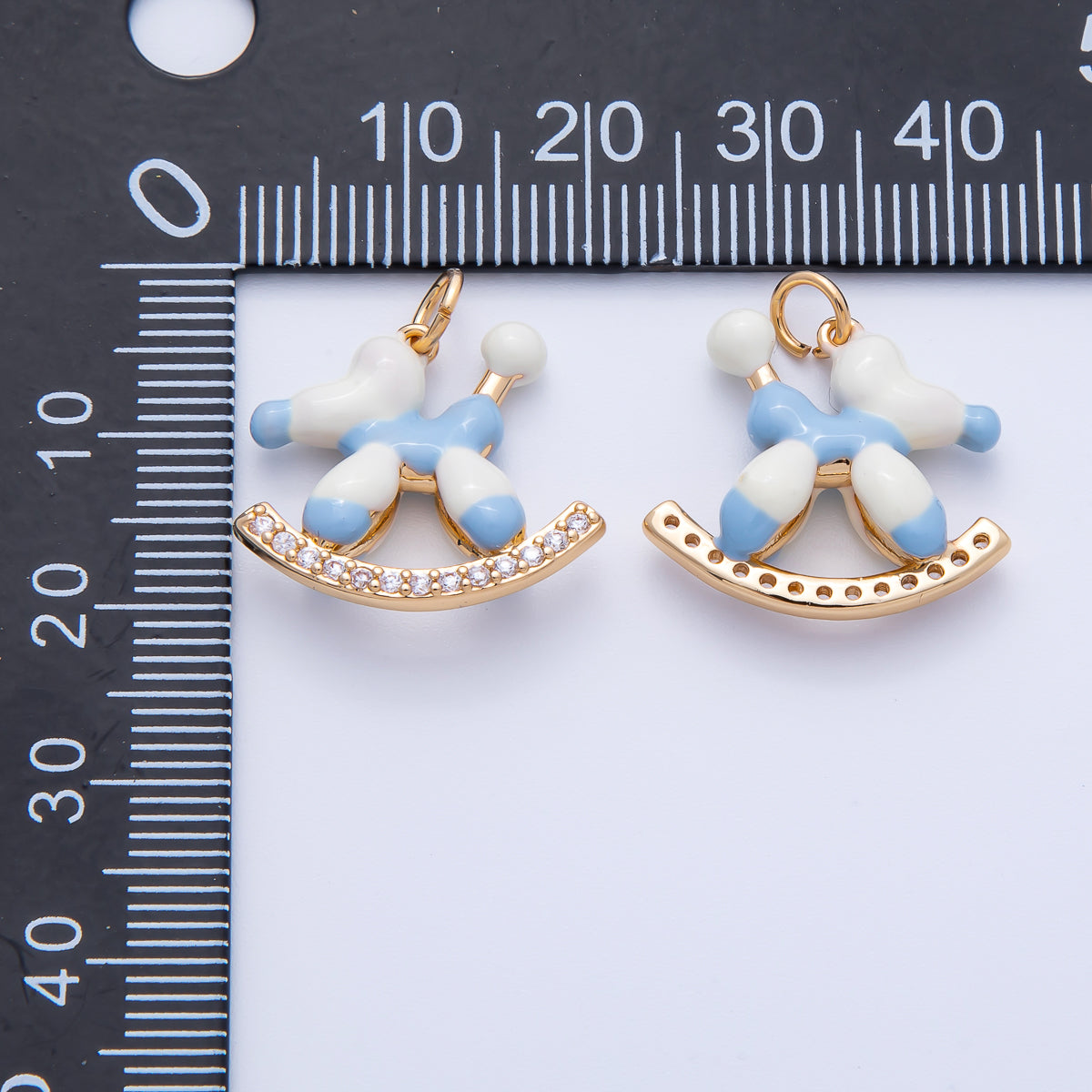 18K Gold Filled 20mm Blue, Brown Enamel Puppy Animal CZ Charm | AK209