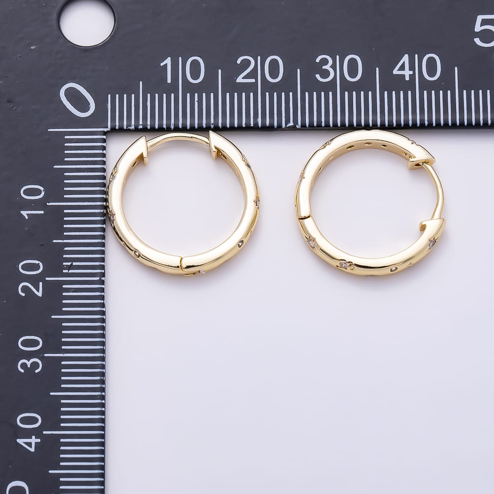 16K Gold Filled 20mm Celestial Star CZ Dotted Huggie Hoop Earrings | Earrings-01104