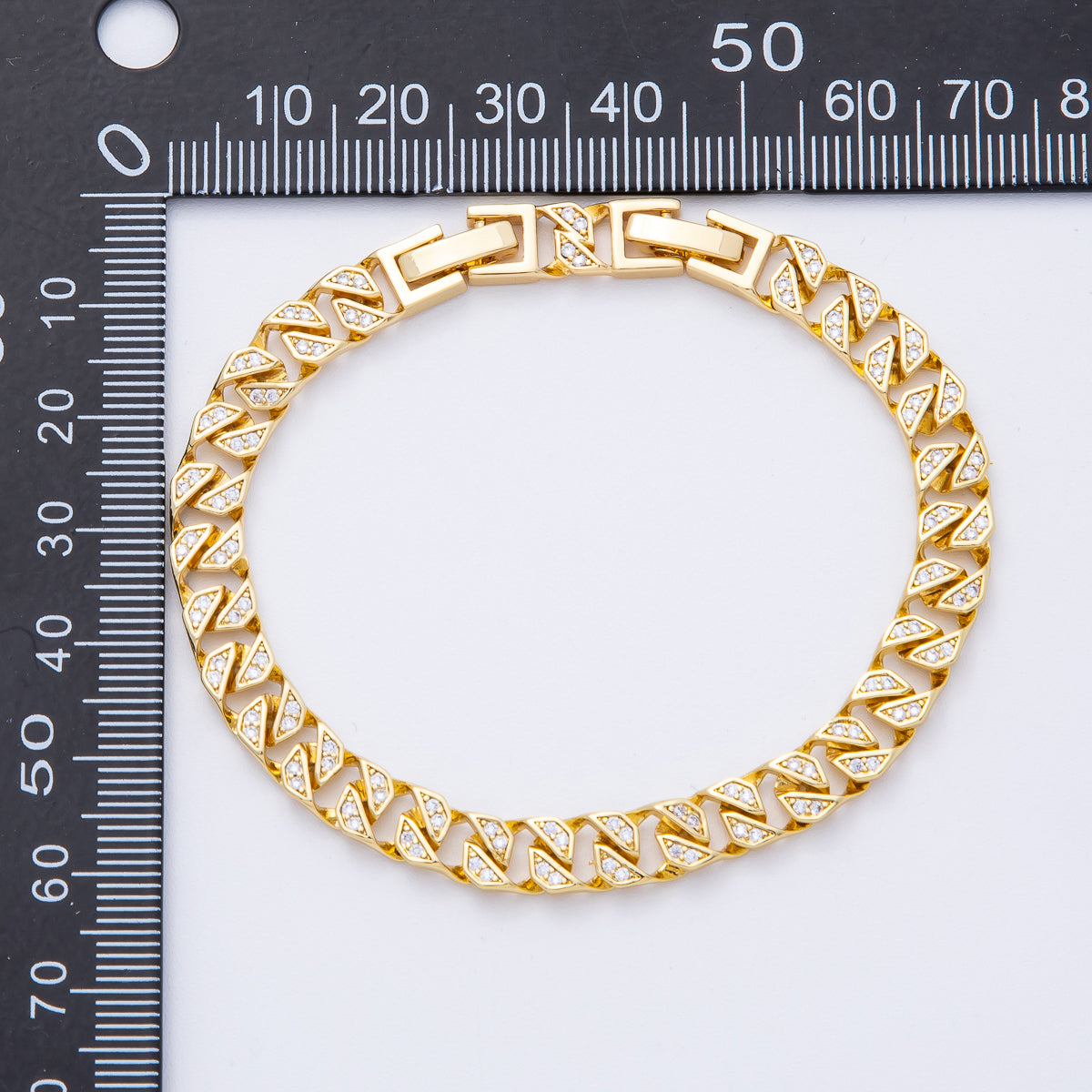 18K Gold Filled 6.5mm Micro Paved CZ Geometric Curb Adjustable Bracelet | WA-3880
