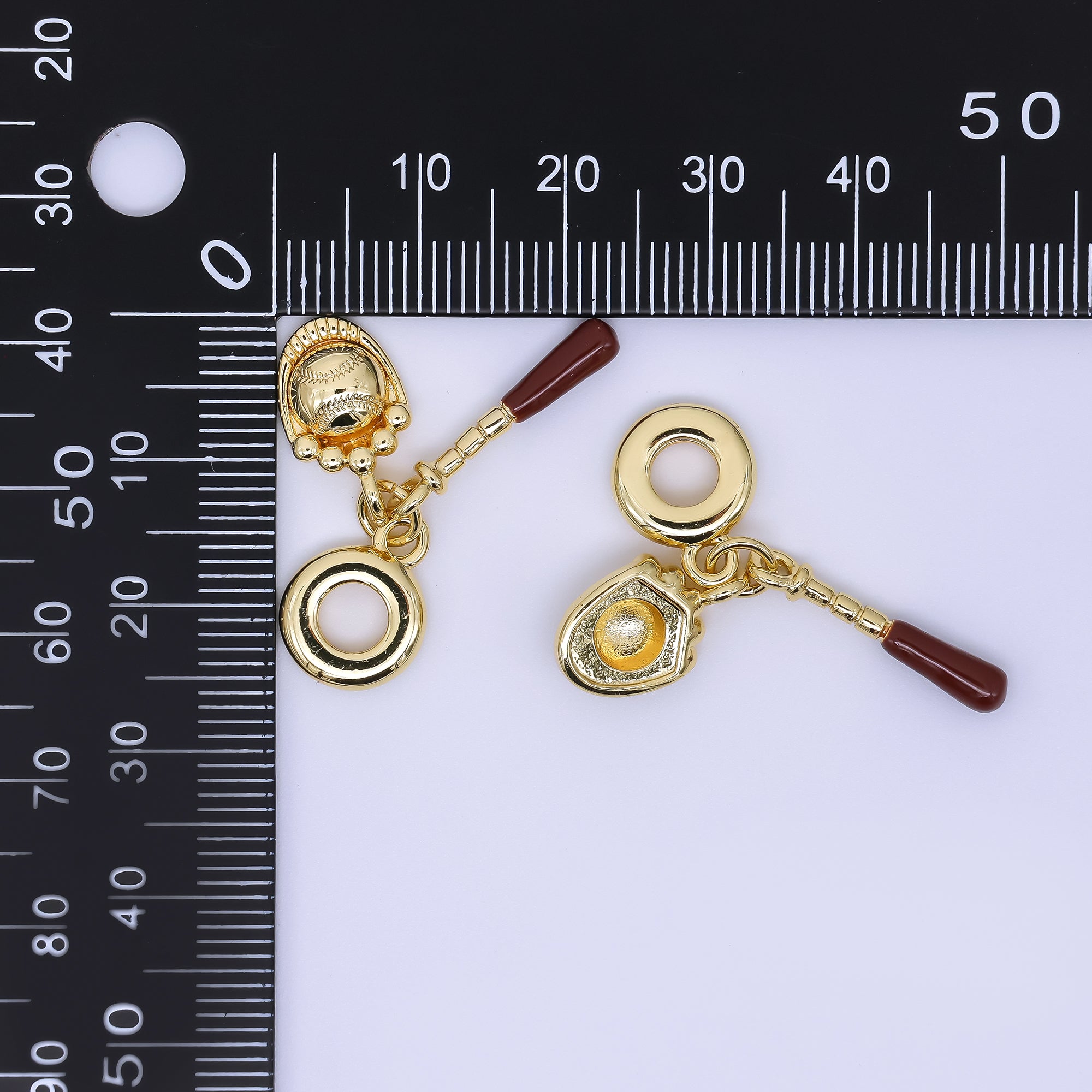 24K Gold Filled 20mm Baseball & Sticks Sports Set Rondelle Drop Charm | AC1643