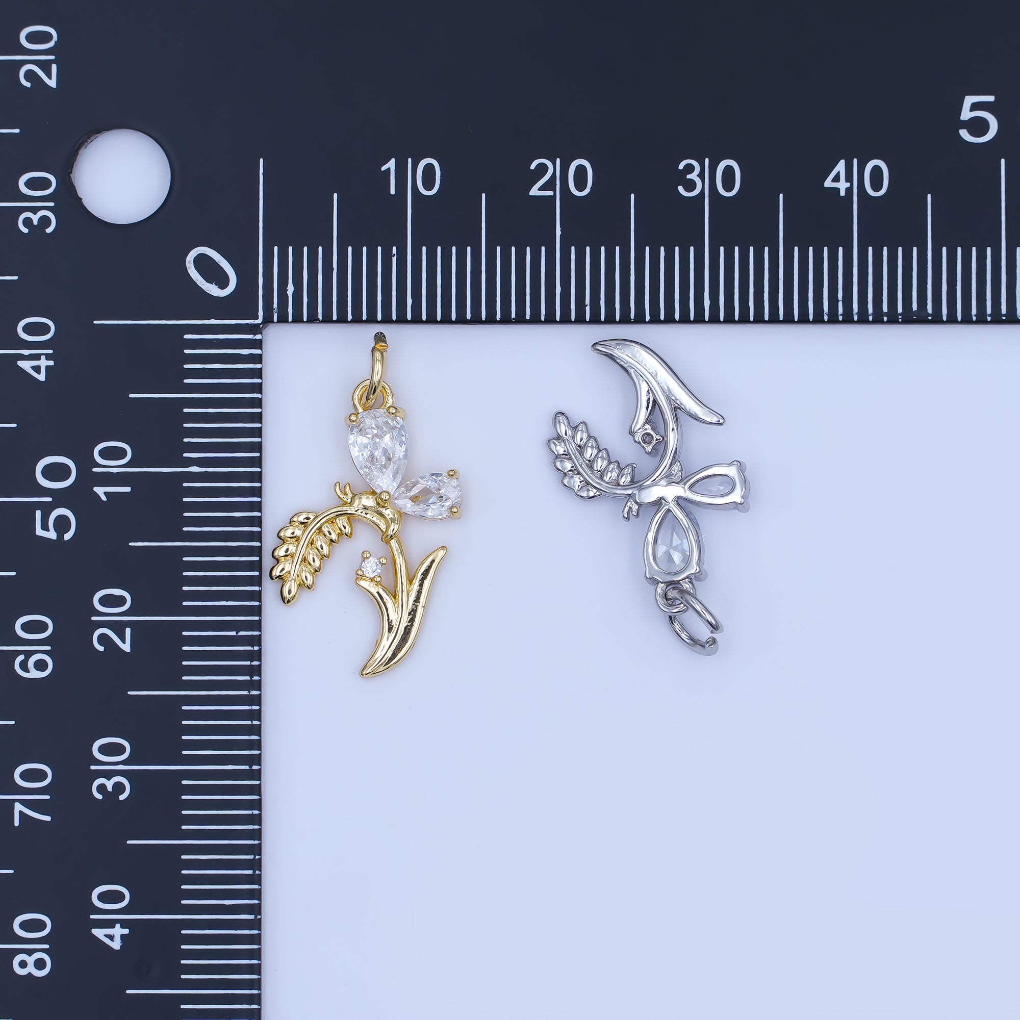 24K Gold Filled CZ Butterfly Floral Charm in Gold & Silver | E434