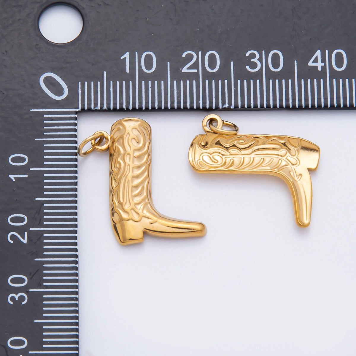 Stainless Steel 20mm Geometric Artisan Texas Cowboy Boots Charm | C-070