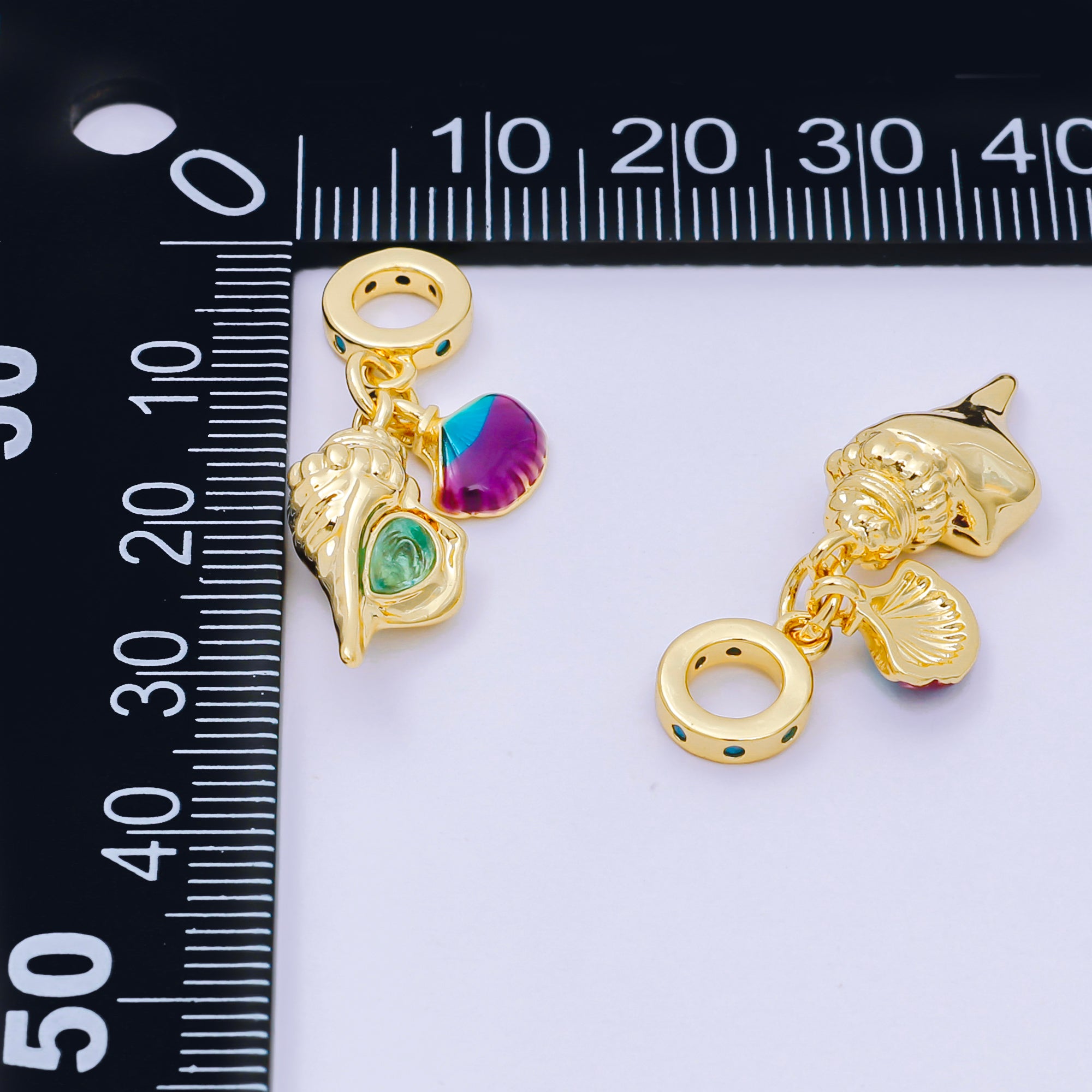 24K Gold Filled Clam Conch Sea Shell Multicolor Enamel Beach Rondelle Drop Charm | AH597